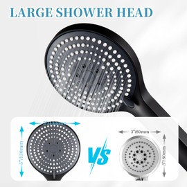 OFFO Matte Black Handheld Shower Head, 6-Mode High Pressure, 5" Large Face, Chrome Plated Finish, Includes Shower Head, Washers, Water Saving Gasket