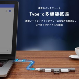 Type-c Hub Expansion Multiport, USB 3.0/2.0 USB, MacBook, iMac, Surface Pro, Etc. Laptops, Etc. Type C Adapter, Extendable, Lightweight, Work From Home (Gray)