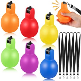 Rotatingpals 6 Pcs Hand Squeeze Whistles with Lanyards Multicolored Coach Whistle for Coaches Referees Handheld Whistle Sports Whistle for Indoor Outdoor Home School Sports, Soft PVC