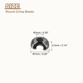 QUARKZMAN Pack of 150 Crimp Beads Spacer Beads 5 mm Laminating Beads Half Round Spacer Beads Brass Small Crimp Beads End Piece for Bracelets DIY Jewellery Making, Metallic Black