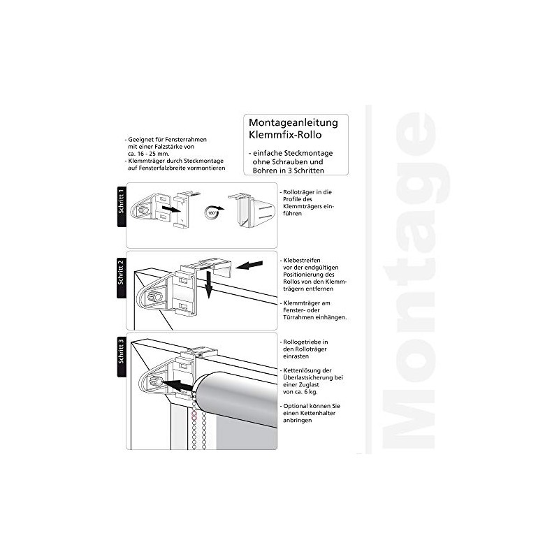 Liedeco Accessory Set for Klemmfix Roller Blinds, Clamp Bracket, Chain
