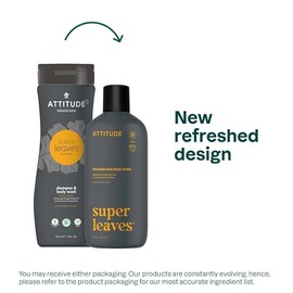 ATTITUDE Champú y gel de baño 2 en 1, verificado por EWG, a base de plantas y minerales, productos veganos para el cuidado personal, ginseng y aceite 