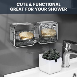 Soap Dish Holder for Shower, Wall Shampoo Bar Holder for Bathroom, Self Draining Soap Keeper Wall Mounted, Waterproof Strong Adhesion, No More Slimy Soap