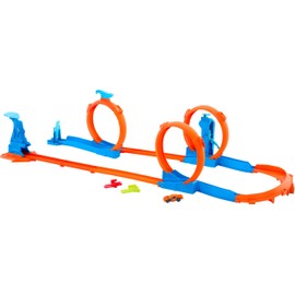 Hot Wheels Toy Car Track Set, Triple Loop Pack & 1:64 Scale Vehicle, Track-Building Components with 3 Loops, Speed Snap Tracks & Adapters
