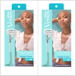 Gillette Venus Extra Smooth Sensitive 5blade razor 1 Razor 2 Cartridges Lot of 2
