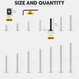 Mardatt M6 x 35mm 24PCS Black Zinc Plated Hex Socket Cap Bolts Crib Bolts and Barrel Nuts Cross Dowel Replacement for Crib Cots Beds Chair Table Desk Furniture