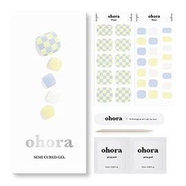 ohora Semi Cured Gel Pedi Strips (P Alice) - Checkered Nails - Works with Any Pedi Lamps, Salon-Quality, Long Lasting, Easy to Apply & Remove - Includes 2 Prep Pads, Pedi File & Wooden Stick
