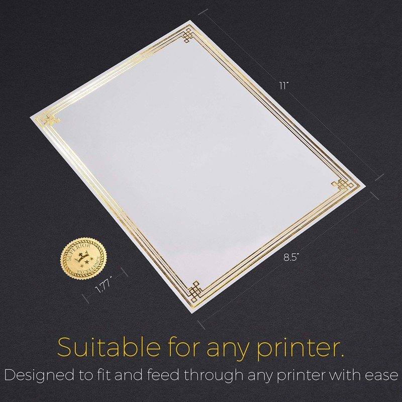 100 Professional Award Certificate Paper 8.5 x 11 with Seals,