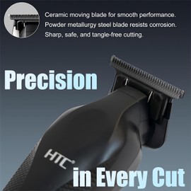 HTC Hair Trimmer with LED Display, Butterfly Wing Design, Precision Trimming with Durable Ceramic Blade for Salon-Grade Grooming（Black）