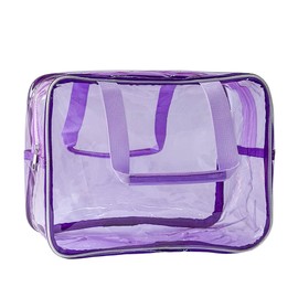 TotePrint PVC Clear Pure Color Transparent Large Zipper Cosmetic Pouch Travel Makeup Cosmetic Bag with Handle for Travel Bathroom Toiletry Organizer, purple, Modern