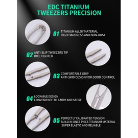 TIKIDESIGN Precision Tweezers Titanium Tweezers for Men, Chip Tweezers Craft Tweezers with Locking Design for EDC Keychain