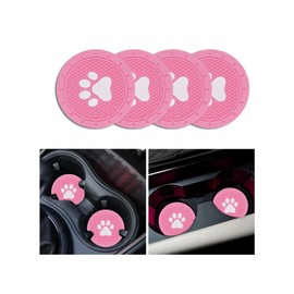Couslcd 4 Pack Car Cup Holder Coasters, Dog Paw Insert Car Cup Coaster, 2.75 Inch Anti Slip Shockproof Embedded Drink Mat, Car Interior Accessories Decor for SUV, Truck, RV (Pink)