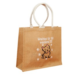 Natural Canvas Jute Tote Bags With Printed Design | Reusable Shopping Bags | Eco Friendly Lunch Handbag | Bag For Life | 29cm Height x 30cm Width x 14cm Depth (Waiting For The Weekend)