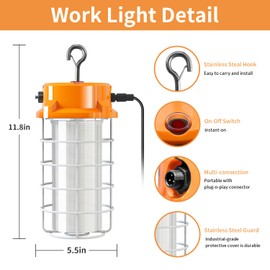 RIUVAO 120W LED Temporary Work Light 18000Lm 5000K Daylight White Portable Hanging Construction Lighting Led High Bay Light for Workshop Mine Job Site Lighting
