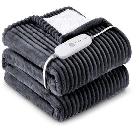 HYLEORY Heated Blanket Electric Throw, Soft Flannel Sherpa Heater 5 Heat Settings and 3 Hours Auto Shut-Off Heating Blanket ETL Certification Over-Heat Protection Machine Washable,Deep Grey