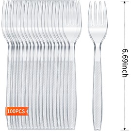 100 Count Extra Heavy Duty Disposable Clear Plastic Forks,BPA-Free,Heat Resistant,Premium Durable Plastic Cutlery for Parties, Picnics, Big Event, Daily Use