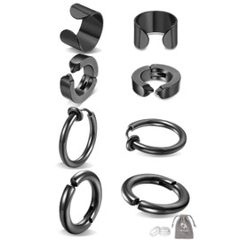 GOKEI Fake Earrings, Non-Hole Earrings, Ear Cuffs, Hoop Earrings, Ring Earrings, Stainless Steel, For Men and Women, Both Ears, Hoop Earrings, Cartilage Earrings, Simple, Unisex, Jewelry Accessories,