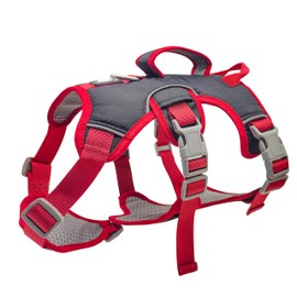 Escape Proof Dog Harness, No Pull Reflective Adjustable Vest with Easy Control Lift Handle, No Choke Soft Padded Breathable Full Body Pet Harness for Walking Hiking and Training (Red, Large)