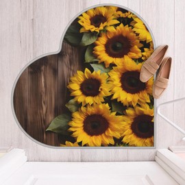 Heart Shaped Rug Shaggy Thickened Carpet Spring Non-Slip Doormat Soft Area Rug Living Room Sofa Bedroom Bathroom Home Decor Gifts 31.5 x 31.5 inches Wood Sunflower Pattern(7)