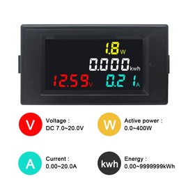 KETOTEK DC 7-20V 20A Voltmeter Ammeter, 4 in 1 Multimeter Panel Kwh Amp Watt Volt Meter, Digital DC Power Meter Current Meter Energy Monitor with Built-in Shunt