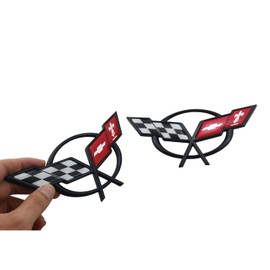 Front Nose & Rear Deck Lid Crossed Flags Emblems Car Badge Nameplate 3D Logo Compatiable with 1997-2004 Corvette C5 19207384 19207385 2Pcs (Pair) (Black Red)