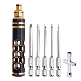 Hobbyfire 5 in 1 RC Hobby Repair Tools Kit, Hex Driver Set Allen Wrench with Drill Bits, Hex Bit Set & Phillips Screwdriver Bits, Alloy Handle Tool Set for RC Car Truck Crawler Helicopter Drone Boat