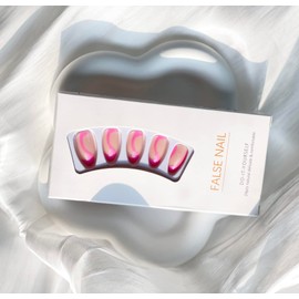 Press on Nails Medium Pink French Tip Almond Fake Nails Full Cover False Nails with Pink Swirl Designs Glossy Pink Nail Tip Acrylic Nails Artificial Nails for Women Girls 24 Pcs