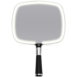Mirrorvana Espejo de Mano Iluminado con asa, diseño de Mango ergonómico con 3 Modos de iluminación y Soporte Desmontable, Perfecto para aplicación de Maquillaje, 23 cm x 33 cm (Negro)