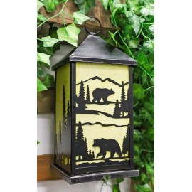 Rustic Black Bear Scenic Forest Mountains Electric Metal Wall Or Floor Lantern