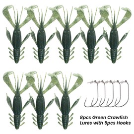 Goture Soft Plastic Worm Fishing Lures Set,8PCS Crawfish Lures with 5PCS Twistlock Hooks Freshwater Saltwater, Ned Rig Baits Kit,Swimbaits Fishing Bait Kit for Trout Bass Salmon Crappie