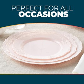 Vintage Collection Blush Plastic Plates Combo Set - 10.25", 9", 7.5" (10 of each size) - Ideal for Weddings, Anniversaries, Birthdays & Special Celebrations