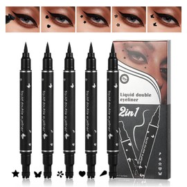 Eyeliner Waterproof Liquid Eyeliner and Stamp Long Lasting Liquid Eyeliner Makeup Stamp with Double Head Star Flower Heart Eye Decoration