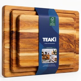 Teakhaus Teak Wood Cutting Board Set of 3 - Small, Medium and Large Teak Cutting Boards - Holiday Gift Ideas for Men and Women - Gift-Ready, Reversible, Edge Grain, Knife Friendly - FSC Certified