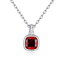SILVERCUTE Square Birthstone Necklaces,Sterling Silver Pendant Necklaces with Red Stone,January Birthstone Jewelry for Women
