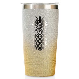 Onebttl Pineapple Glitter Tumbler - 20oz/590ml Stainless Steel Insulated Tumbler with Straw - Pineapple Cups Gifts for Women and Pineapple Lovers - (Gold-Silver Gradient)