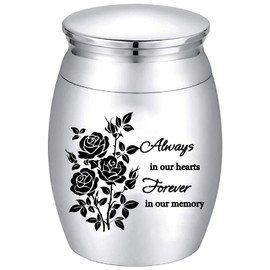 CREATCABIN Small Urns for Human Ashes Mini Keepsake Sharing Urns Memorial Ashes Holder Stainless Steel Miniature Burial Funeral Jar for Pets Male Female Family 1.18×1.57in(Silver)