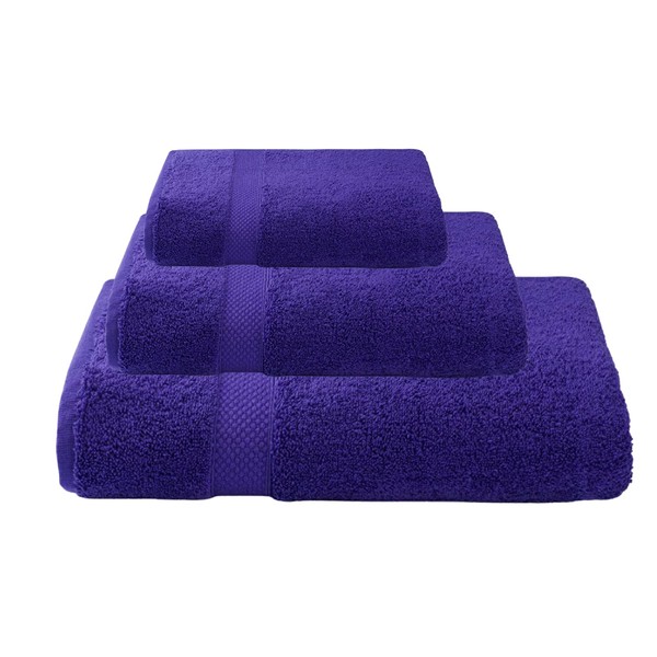 American Fluffy Towel 3-Piece Towel Set Turkish Cotton, Contains 1 Bath Towel, 1 Hand Towel, 1 Wash Clothes -Highly Absorbent Towels for Bathroom, Hotel, Gym & Spa (3-Piece, Purple)