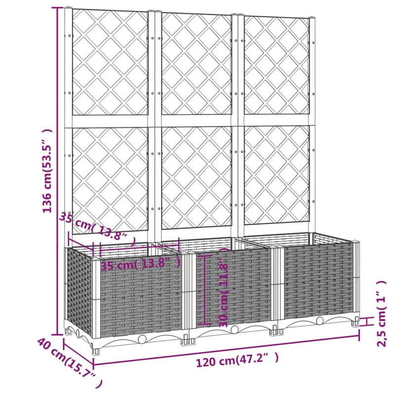 vidaXL Garden Planter with Trellis - Light Gray, Polypropylene -