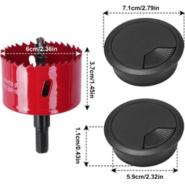 HO2NLE Pack of 10 Desk Cable Grommets, 60 mm Cable Pass with 1 Hole Saw, Removable Round Lid for Desks, Table, Office, Worktops, Black