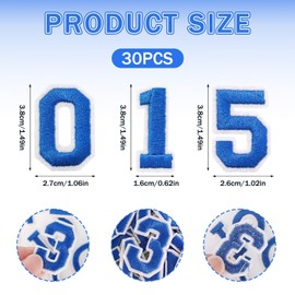 QZKJQDD 30 Pcs Iron On Numbers, Blue Numbers 0-9 Iron Letters, Embroidered On Patches for Clothes, Digital On Patches for DIY Clothing, Jackets, Shirts, Hats, Bags and Jeans