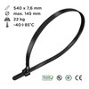 intervisio Cable Ties, Resealable, 540 mm x 7.6 mm, Black,