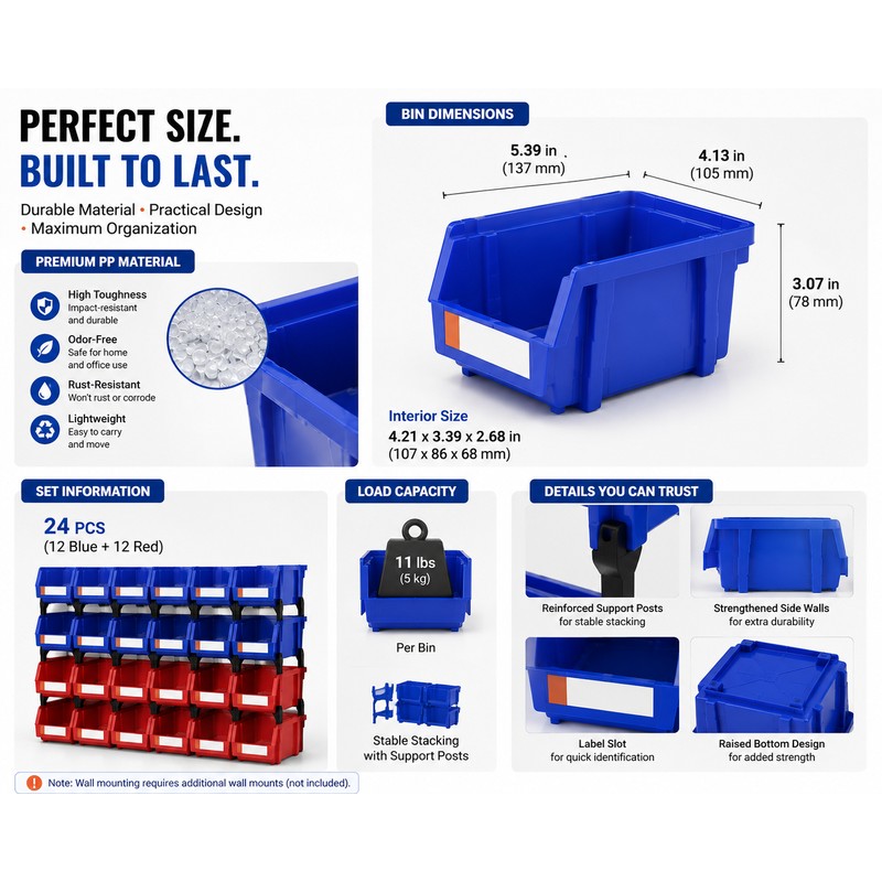 SucceBuy 24pcs Stackable Organizer Bin 30x18 Inch Standing Tiered Shelf