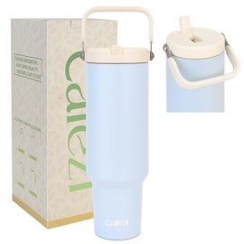 Cafezi 50oz Tumbler with Handle, Stainless Steel Water Bottles with Flip Straw and Top Handle, Leak Proof, Fits in Cup Holder, No Sweat, Cold for 30 Hours, Suitable for Home, Office, Outdoors, Car