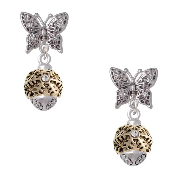 Delight Jewelry Goldtone Snowflake with Crystal Spinner Silvertone Antiqued Butterfly