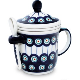 Original Bunzlauer Keramik Tea Cup with Tea Strainer, Lid and Spoon in Decoration 8