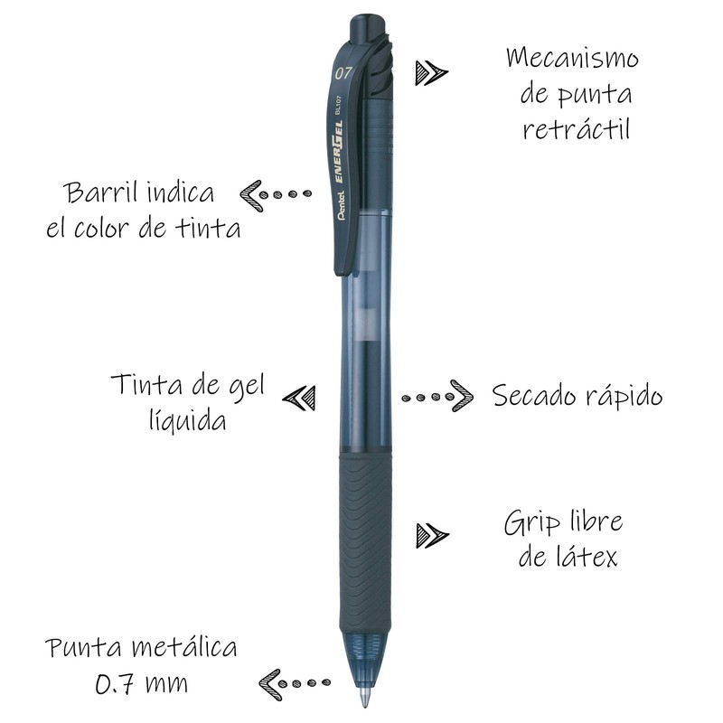 Pentel de México BL107BP-A Bolígrafo Energel X, Tinta Negra, Blíster