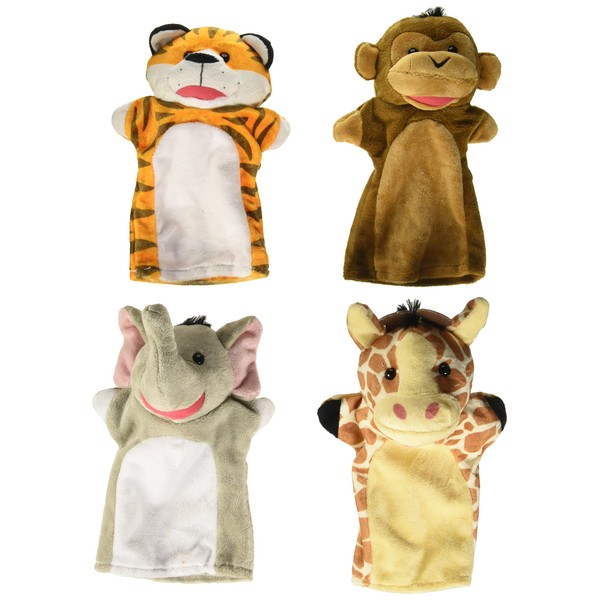 Melissa & Doug Zoo Friends Hand Puppets (Set of 4) - Elephant, Giraffe, Tiger, and Monkey