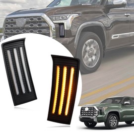 BINQIGOO Full LED Front Fog Light DRL Kit for Toyota Tundra 2022 2023 Replacement Bumper, Function as Dynamic Sequential Turn Signal Lights，Daytime Running Light Kit Foglamp