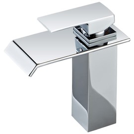 Chrome Bathroom Sink Faucet Waterfall Spout Single Handle Single Hole 1 Hole Centerset Solid Brass RV Bathroom Vanity Faucet