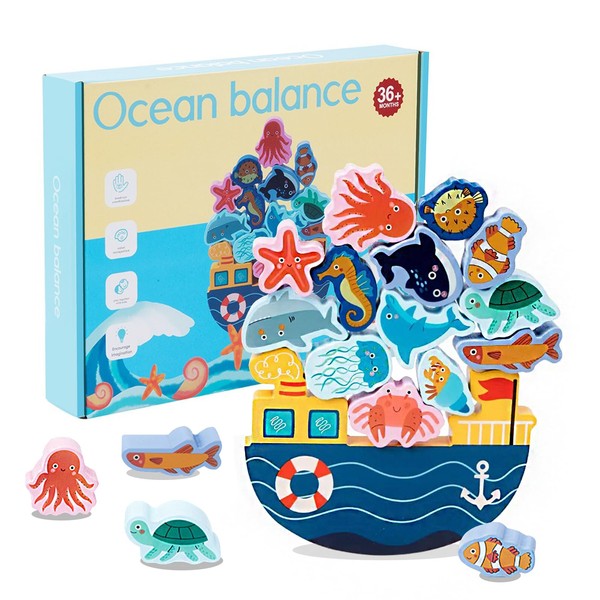 Wooden Toy Baby, Plug-In Game from 2 with Wooden Boat